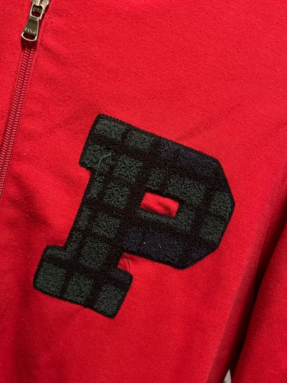 Polo by Ralph Lauren Red Zip-Up Hoodie with Black 'P' Patch Mens Medium